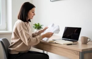 Kupovina odeće online: kako pametno birati veličine i materijale? zena-bela-majica-laptop